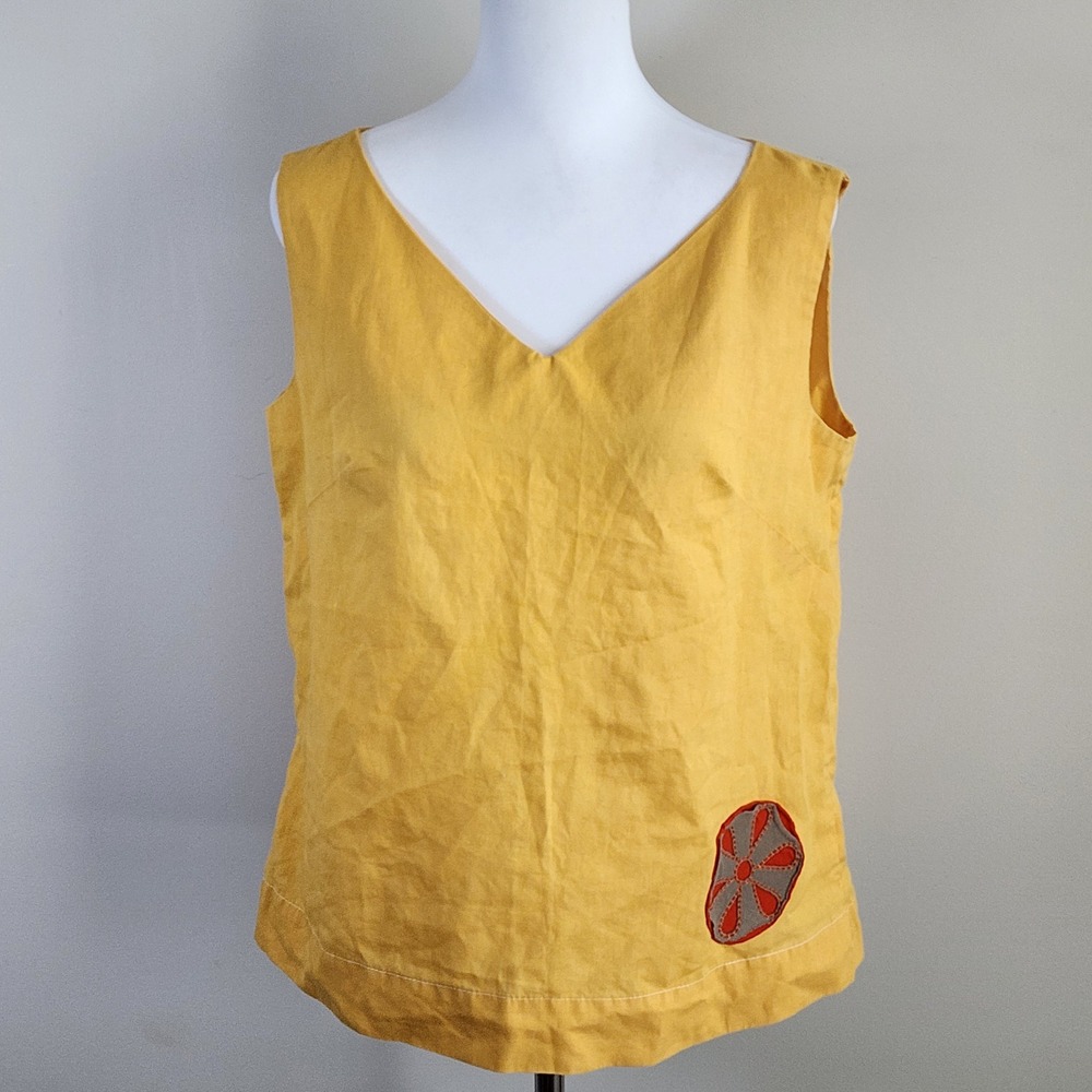 Handmade Tank Top Womens XL Yellow Sand Dollar Patch Art Vacation Tropical Beach